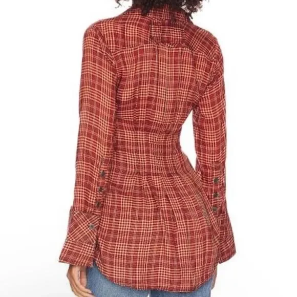 We the Free Catalina Remade Shirt in Red Combo Free People - Picture 4 of 6